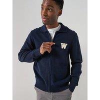 Double A By Wood Wood Zip Through Knitted Cardigan - Navy