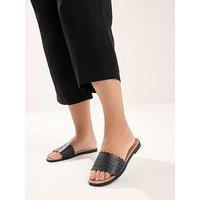 Yours Curve Extra Wide Fit Laser Cut Out Mule - Black
