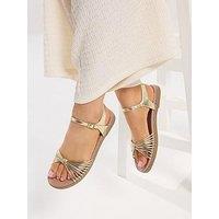 Yours Curve Extra Wide Fit Knotted Flat Sandals - Gold