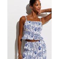 New Look Sun Print Shirred Cami Beach Top - Blue