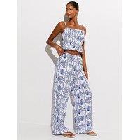 New Look Sun Print Wide Leg Beach Trousers - Blue