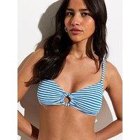 New Look Textured Striped O Ring Bikini Top - Blue