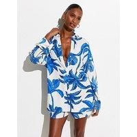 New Look Blue Palm Tree Print Shirt