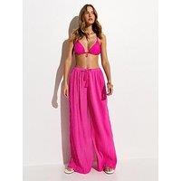 New Look Textured Beach Wide Leg Trousers - Dark Pink