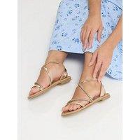 Yours Curve Diamante Asymmetric Strap Sandals In Extra Wide Fit - Rose Gold