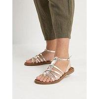 Yours Curve Gladiator Leather Sandals In Wide Fit - Gold