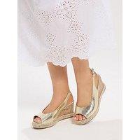 Yours Curve Extra Wide Fit Peep Toe Wedges - Gold