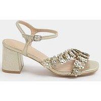 Yours Curve Extra Wide Fit Ditsy Floral Block Heels - Gold
