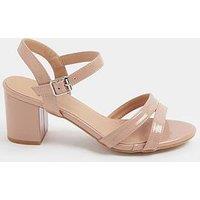 Yours Wide Patent Mid Block Heel Sandals - Nude