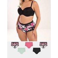 Yours Curve 5 Pack 'Ava' Floral Full Briefs - Black