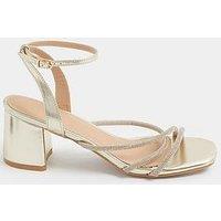 Yours Diamante Asymmetric Block Heels In Wide E Fit - Gold
