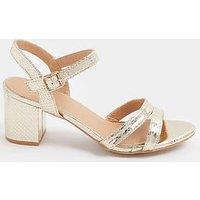 Yours Wide Faux Leather Mid Block Heel Sandals - Gold