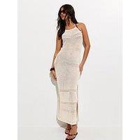 New Look Crochet Halter Neck Beach Maxi Dress - Cream