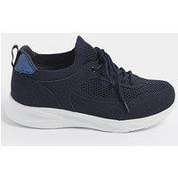 Yours Curve Extra Wide Fit Knitted Lace Up Trainer - Blue