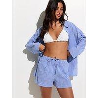 New Look Striped Drawstring Waist Beach Shorts - Blue