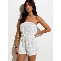New Look White Bandeau Jersey Broderie Beach Playsuit