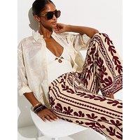 New Look Cactus Print Wide Leg Beach Trousers - Brown