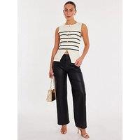 Quiz White Striped Sleeveless Cardigan