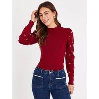 Quiz Burgundy Pearl Sleeve Jumper