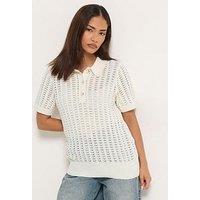 Pixiegirl Petite Crochet Polo Top - Cream