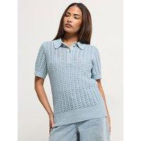 Pixiegirl Petite Crochet Polo Top - Blue