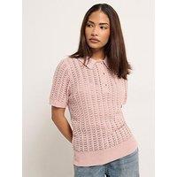 Pixiegirl Petite Crochet Polo Top - Pink