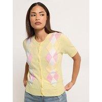 Pixiegirl Petite Argyle Short Sleeve Cardigan - Yellow