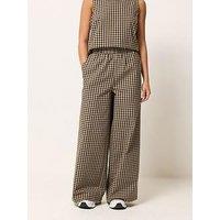 Pixiegirl Petite Gingham Wide Leg Trousers - Brown