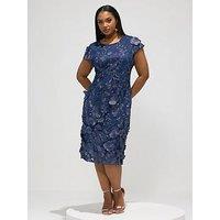 Yours Curve Multi 3D Floral Shift Dress - Blue