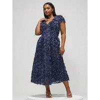 Yours Curve 3D Floral Cap Sleeve Dress - Blue