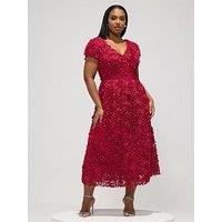 Yours Curve 3D Floral Cap Sleeve Dress - Red