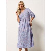 Yours Curve Raglan Prairie Dress - Blue