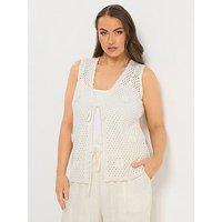 Yours Curve 3D Floral Placement Knitted Vest - Cream