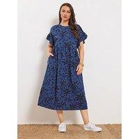 Yours Curve Frill Midaxi Dress - Blue