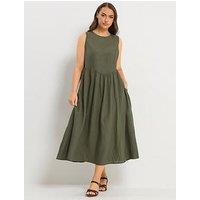 Yours Curve Linen Waist Midaxi Dress - Green