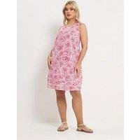 Yours Curve Linen Holiday Dress - Red