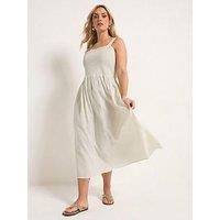Yours Curve Linen Shirred Maxi Dress - Cream