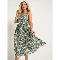 Yours Curve Linen Shirred Maxi Dress - Green