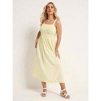 Yours Curve Linen Shirred Maxi Dress - Yellow