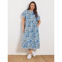 Yours Curve Frill Midi Dress - Blue