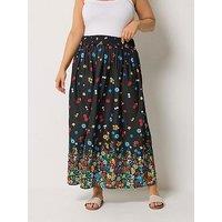 Yours Curve Ditsy Border Midaxi Skirt - Black