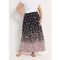 Yours Curve Ditsy Border Midaxi Skirt - Black