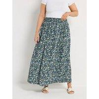 Yours Curve Ditsy Midaxi Skirt - Blue