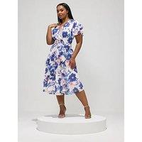 Yours Curve Floral Ruffle Wrap Dress - White
