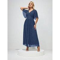 Yours Curve Pleated Gathered V-Neck Maxi Dress - Blue