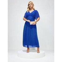 Yours Curve Pleated Gathered V-Neck Maxi Dress - Blue
