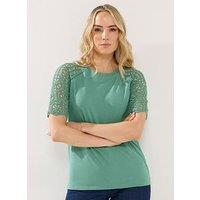 Long Tall Sally Crochet Raglan Sleeve T-Shirt - Green