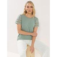 Long Tall Sally Broidery Sleeve T-Shirt - Green