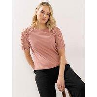 Long Tall Sally Crochet Raglan Sleeve T-Shirt - Pink