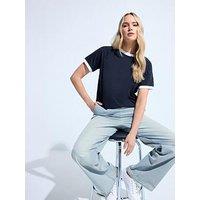Long Tall Sally Contrast Piped T-Shirt - Blue